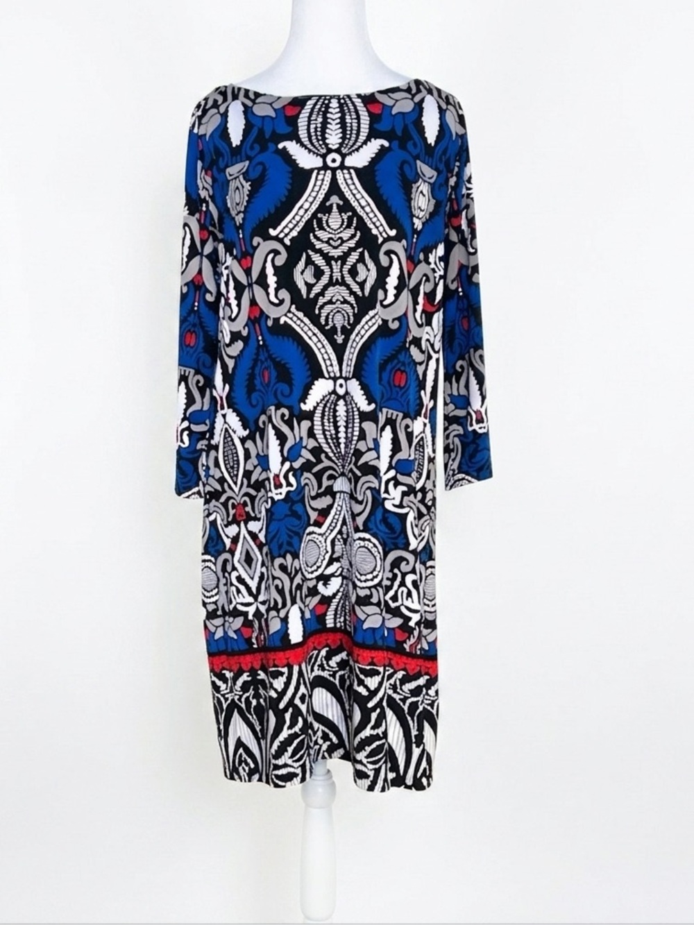 Nicole By Nicole Miller Size Large Printed Pattern Shift Long Sleeves Dress